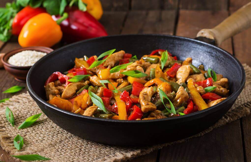 Some fajitas made with chicken breasts.
