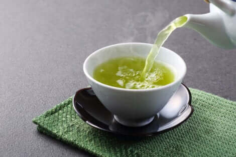 A cup of green tea.