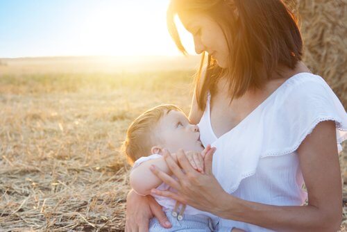 Nursing a baby.
