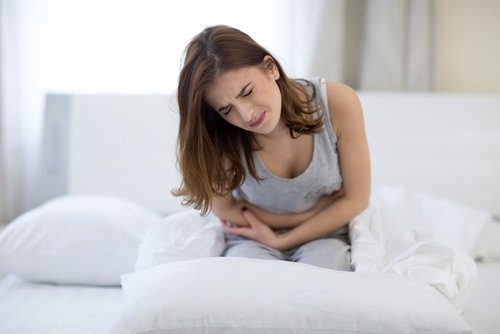 A woman with stomach ache