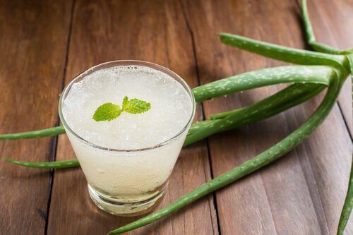 A glass of aloe vera remedy