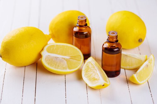 Lemons and bottles of lemon oil to get the bad smell out of towels