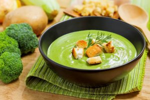 Cream of Broccoli with Poached Eggs