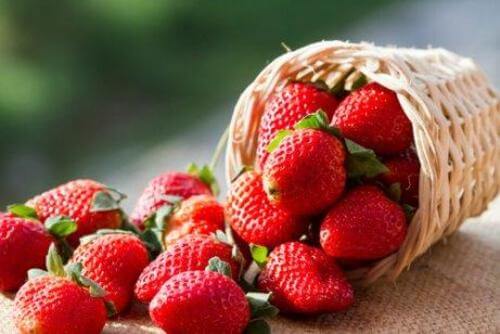 Small basket of strawberries.