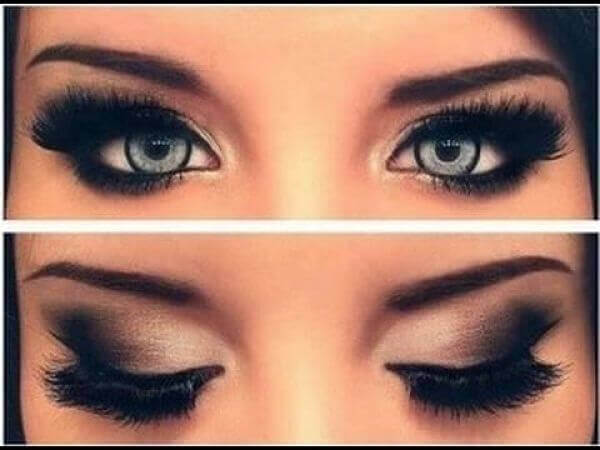 Small eyes and makeup.