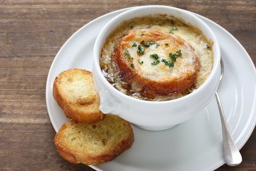 Onion and garlic soup with croutons which is a great way to boost your defences