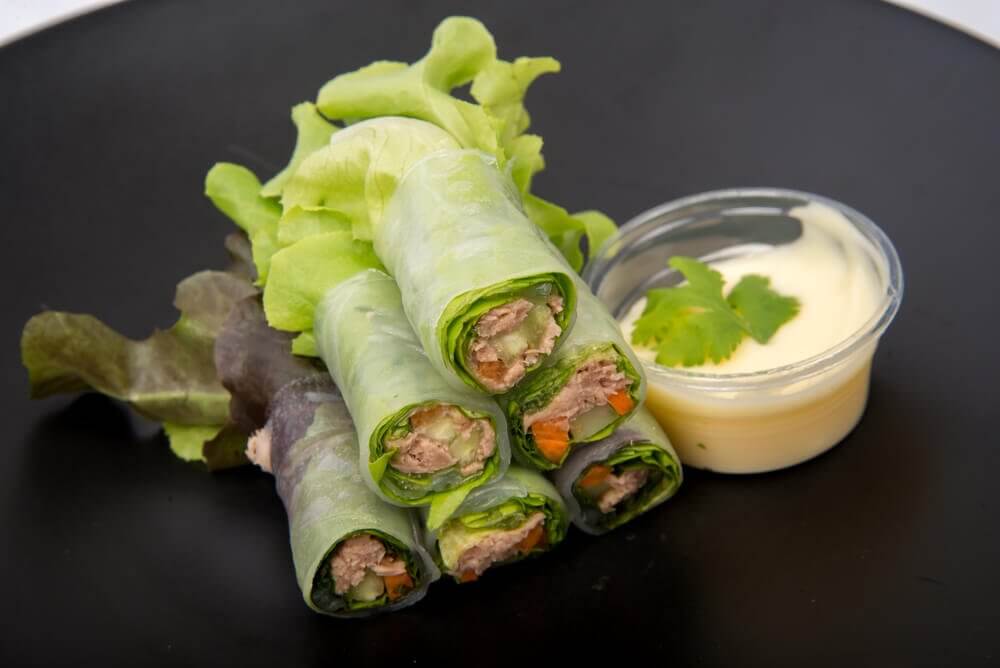 Three Delicious Lettuce Wraps with Veggies and Fruit