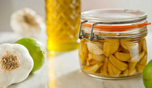 A jar of garlic oil.