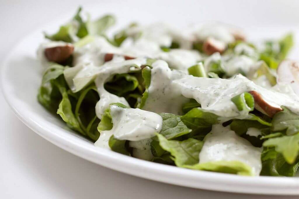 Salad with yogurt dressing.