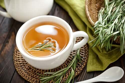 A cup of rosemary infusion.