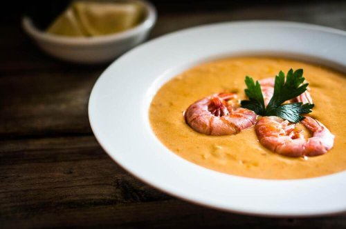A bowl of seafood soup.