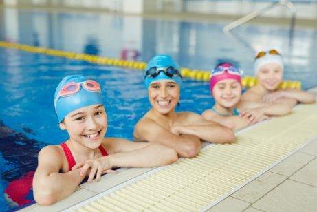 Children in swimming class.