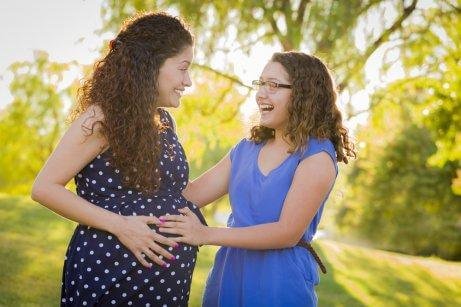 Pregnant woman with her older daughter.