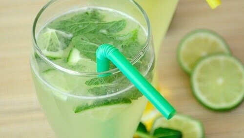 A mint and lime beverage. 