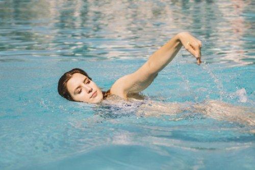 A woman swimming.