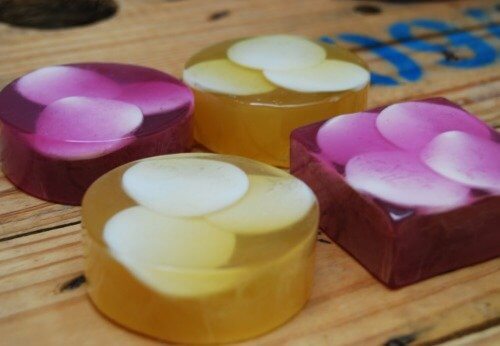 Beautiful glycerin soaps with flowers.