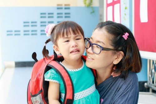A child scared of school.