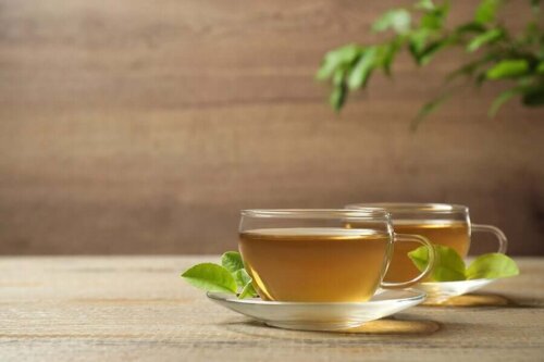 Two cups of green tea.