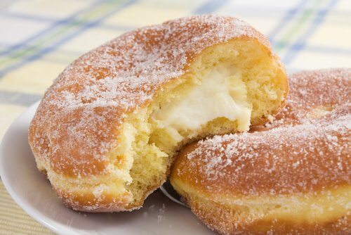 Homemade donuts are delicious, but you should only eat them every once in a while because they have lots of sugar.