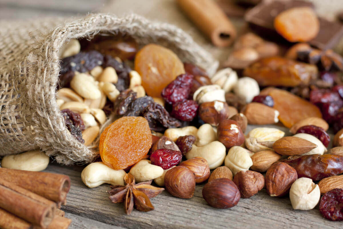 Dried fruits and nuts.