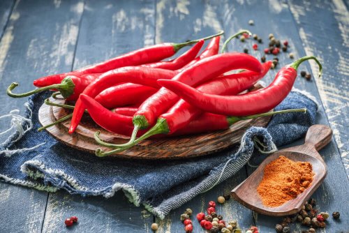 Red hot chili peppers ready to make a spicy tomato sauce