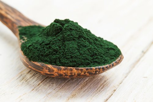spoon with spirulina