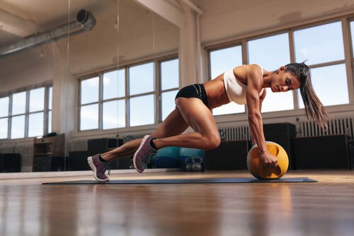 A woman exercising.