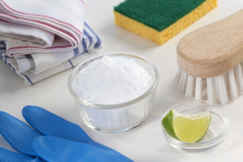 An array of cleaning supplies.