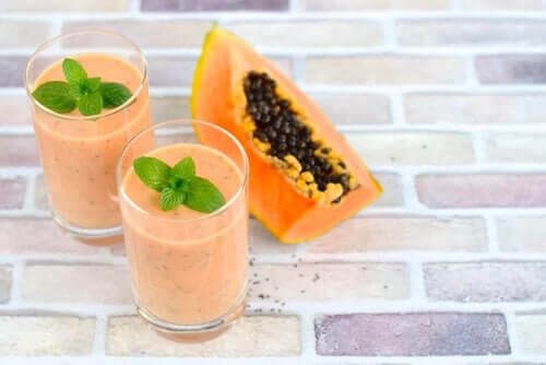 Papaya and kefir smoothie.