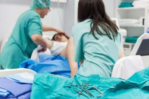 A woman in labor.