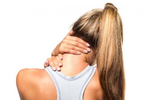 A woman stretching her neck.