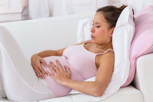 A woman having a contraction.