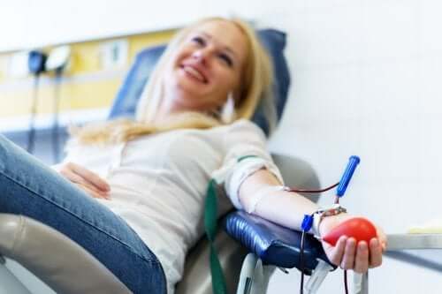 A woman donating blood.