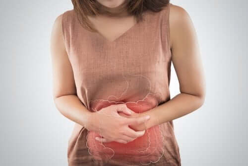 A woman with a stomach ache.