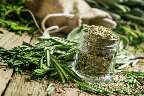 A jar of rosemary.