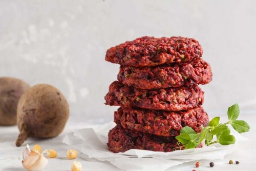 A stack of veggie burgers.