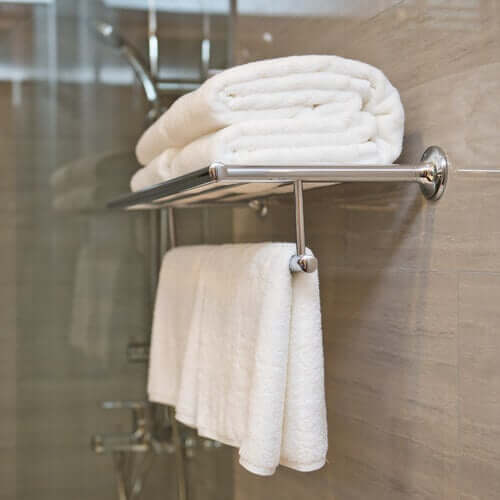 Clean towels in a bathroom.