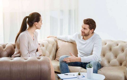 A couple talking.