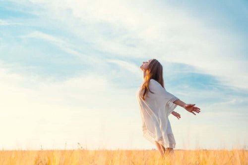 A woman breathing fresh air.