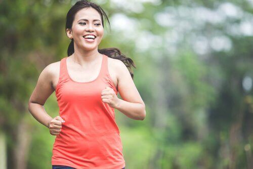 A woman running.