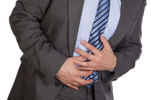 Man with stomach pain.