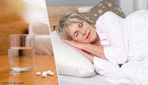 A woman who can now sleep because she took hypnotics or sleeping pills.