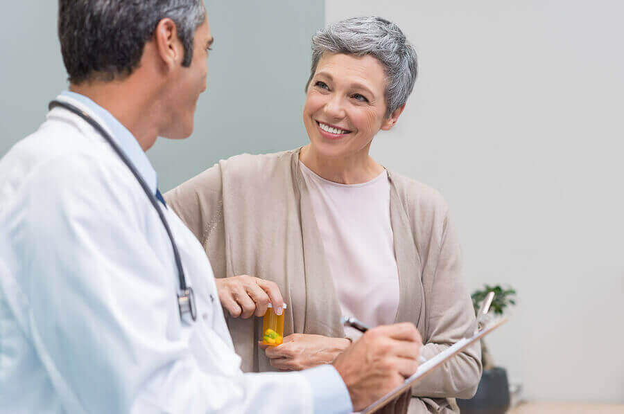 A woman talking to her doctor.