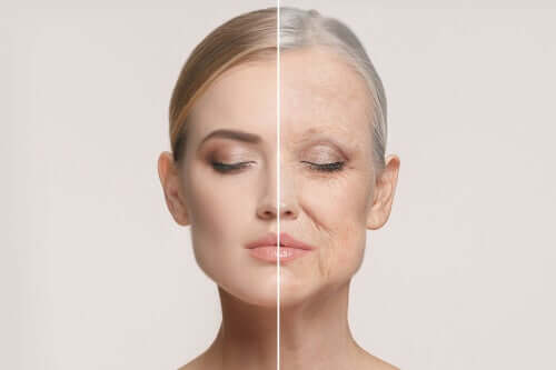 A woman looking young on one side and old on the other.