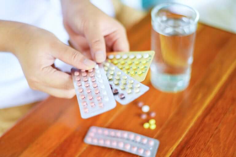 Birth control pills on the table.