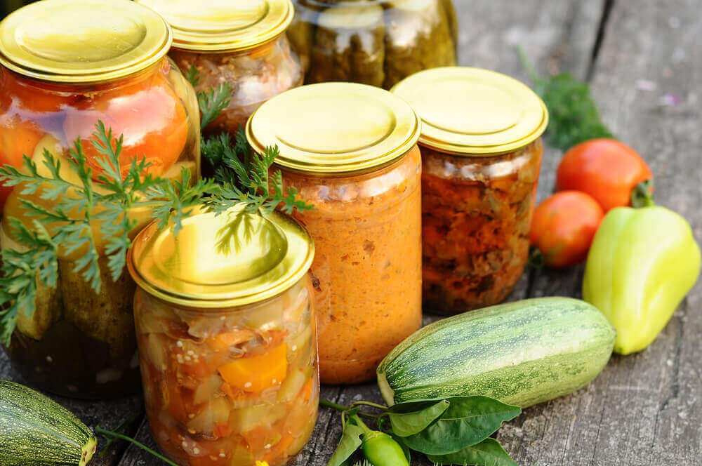 Some jars of vegetables.
