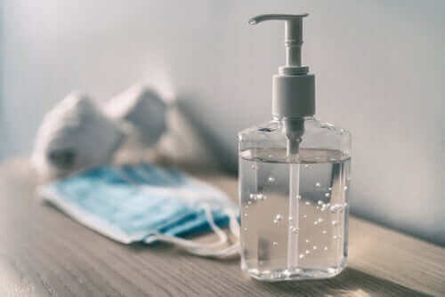 Hand sanitizer and face masks.