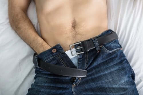 A man touching himself.