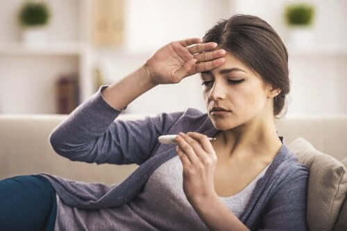 A woman with a fever.