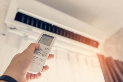 A person using air conditioning at home.